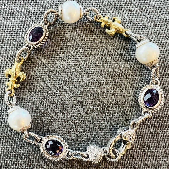 Judith Ripka Sterling Silver Amethyst, CZ & Pearl Fleur-de-Lis Bracelet - Picture 5 of 5
